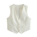 TRAF Fashion Woman White Vest Top Sleeveless Women'S Cropped Suit Vest Summer Office Wear Waistcoat Women Casual Black Crop Top