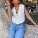 TRAF Fashion Woman White Vest Top Sleeveless Women'S Cropped Suit Vest Summer Office Wear Waistcoat Women Casual Black Crop Top