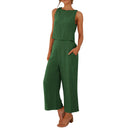 Women Summer Casual Linen 2 Piece Pants Set Solid Elegant Two Piece Suit Sleeveless Wide Leg Trouser 2024 New In Matcing Sets