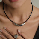 New Design Sense PU Imitation Leather Rope Stainless Steel Metal Tube Pendant Necklace Fashion Jewelry for Got Girls and Womens