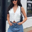 TRAF Fashion Woman White Vest Top Sleeveless Women'S Cropped Suit Vest Summer Office Wear Waistcoat Women Casual Black Crop Top