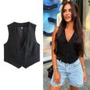 TRAF Fashion Woman White Vest Top Sleeveless Women'S Cropped Suit Vest Summer Office Wear Waistcoat Women Casual Black Crop Top