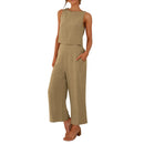 Women Summer Casual Linen 2 Piece Pants Set Solid Elegant Two Piece Suit Sleeveless Wide Leg Trouser 2024 New In Matcing Sets