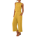 Women Summer Casual Linen 2 Piece Pants Set Solid Elegant Two Piece Suit Sleeveless Wide Leg Trouser 2024 New In Matcing Sets