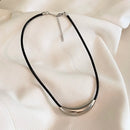 New Design Sense PU Imitation Leather Rope Stainless Steel Metal Tube Pendant Necklace Fashion Jewelry for Got Girls and Womens