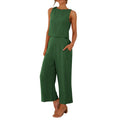 Women Summer Casual Linen 2 Piece Pants Set Solid Elegant Two Piece Suit Sleeveless Wide Leg Trouser 2024 New In Matcing Sets