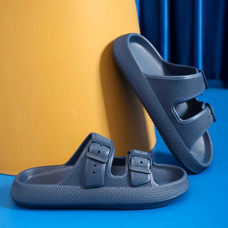 Fashion Buckle Thick Platform Slippers Women Home Soft Sole eva Cloud Slides Sandals Woman 2023 Summer Non Slip Beach Flip Flops